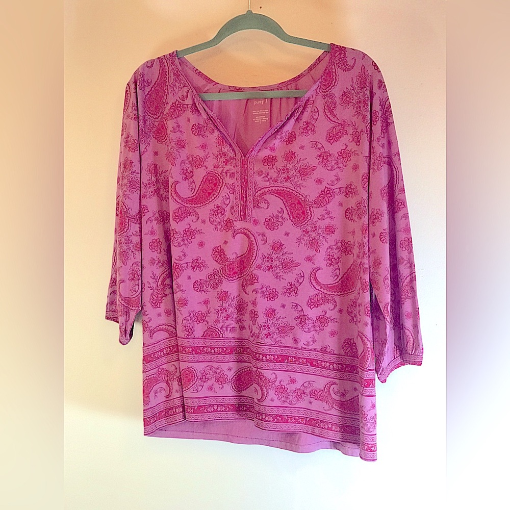 Women's Pink Paisley V-Neck Tunic Top - Picture 4 of 5